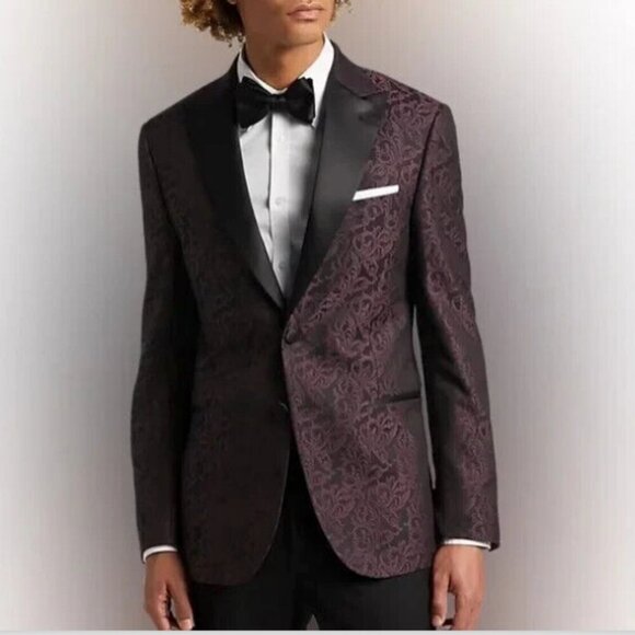 Egara Slim Fit Dinner Jacket Burgundy Tapestry Jacquard
